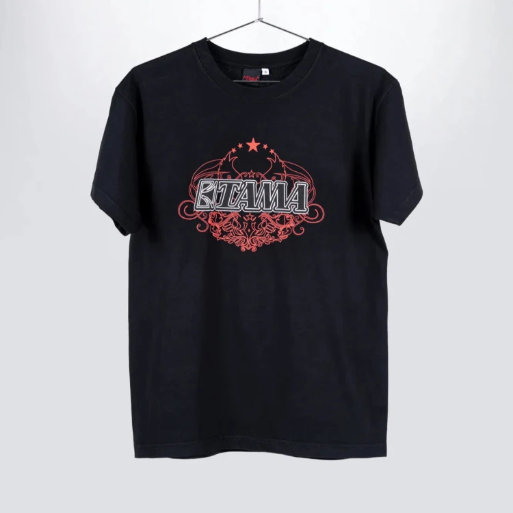 TAMA Black T-shirt with white-red Tribal logo (L)